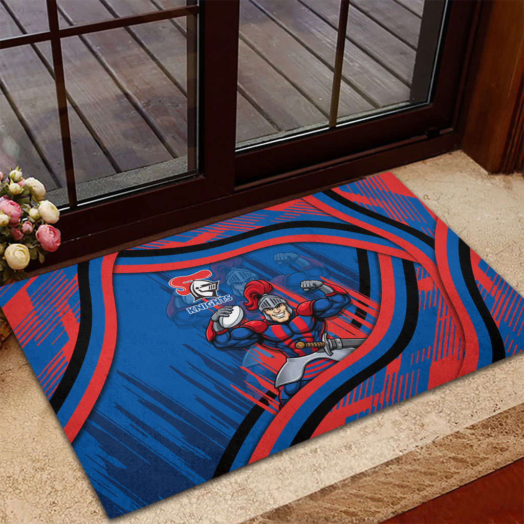 Newcastle Knights Rugby Mascot Rubber Doormat Fierce Athlete Graphic in Sports Style