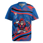 Newcastle Knights Rugby Mascot Rugby Jersey Fierce Athlete Graphic in Sports Style
