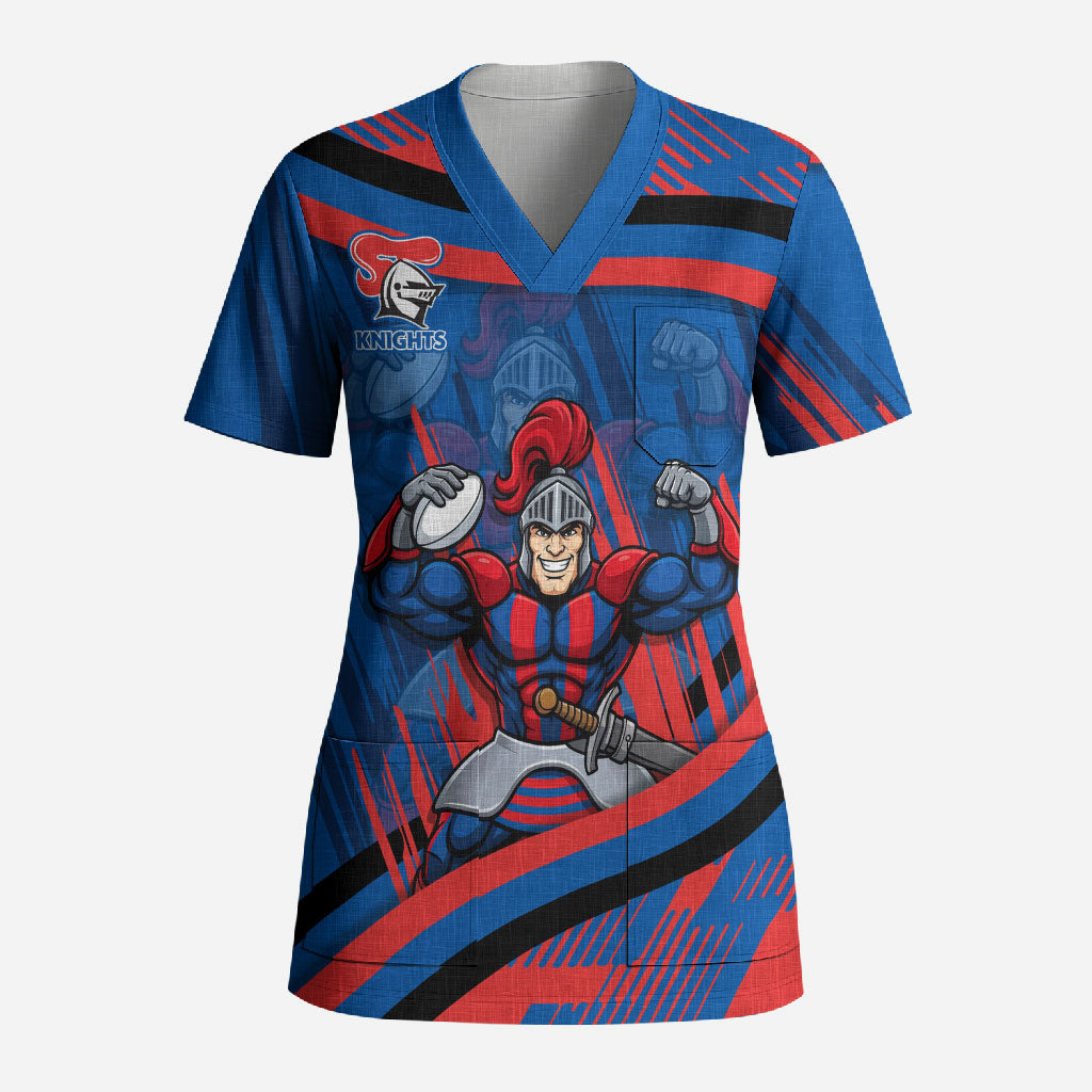 Newcastle Knights Rugby Mascot Scrub Top Fierce Athlete Graphic in Sports Style