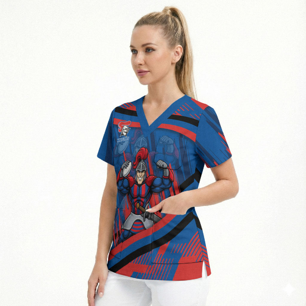 Newcastle Knights Rugby Mascot Scrub Top Fierce Athlete Graphic in Sports Style
