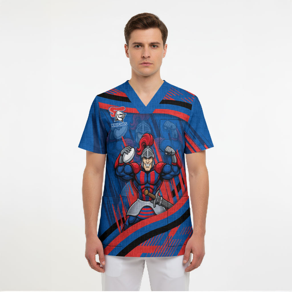 Newcastle Knights Rugby Mascot Scrub Top Fierce Athlete Graphic in Sports Style