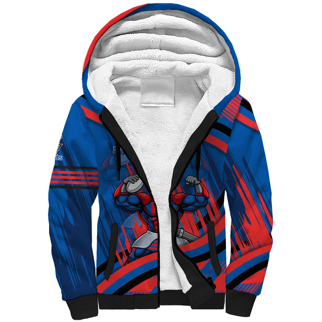 Newcastle Knights Rugby Mascot Sherpa Hoodie Fierce Athlete Graphic in Sports Style