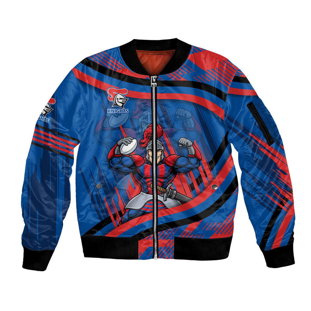 Newcastle Knights Rugby Mascot Sleeve Zip Bomber Jacket Fierce Athlete Graphic in Sports Style