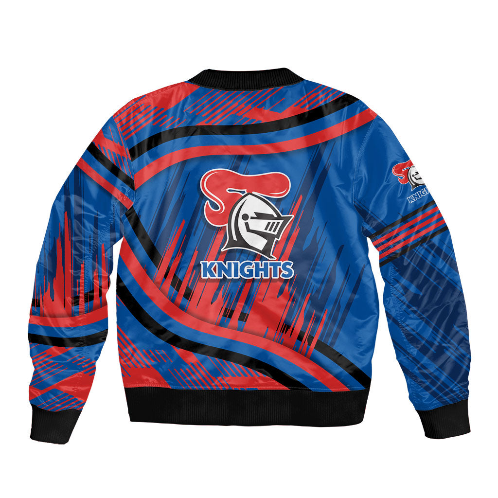 Newcastle Knights Rugby Mascot Sleeve Zip Bomber Jacket Fierce Athlete Graphic in Sports Style