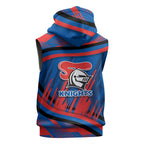Newcastle Knights Rugby Mascot Sleeveless Hoodie Fierce Athlete Graphic in Sports Style