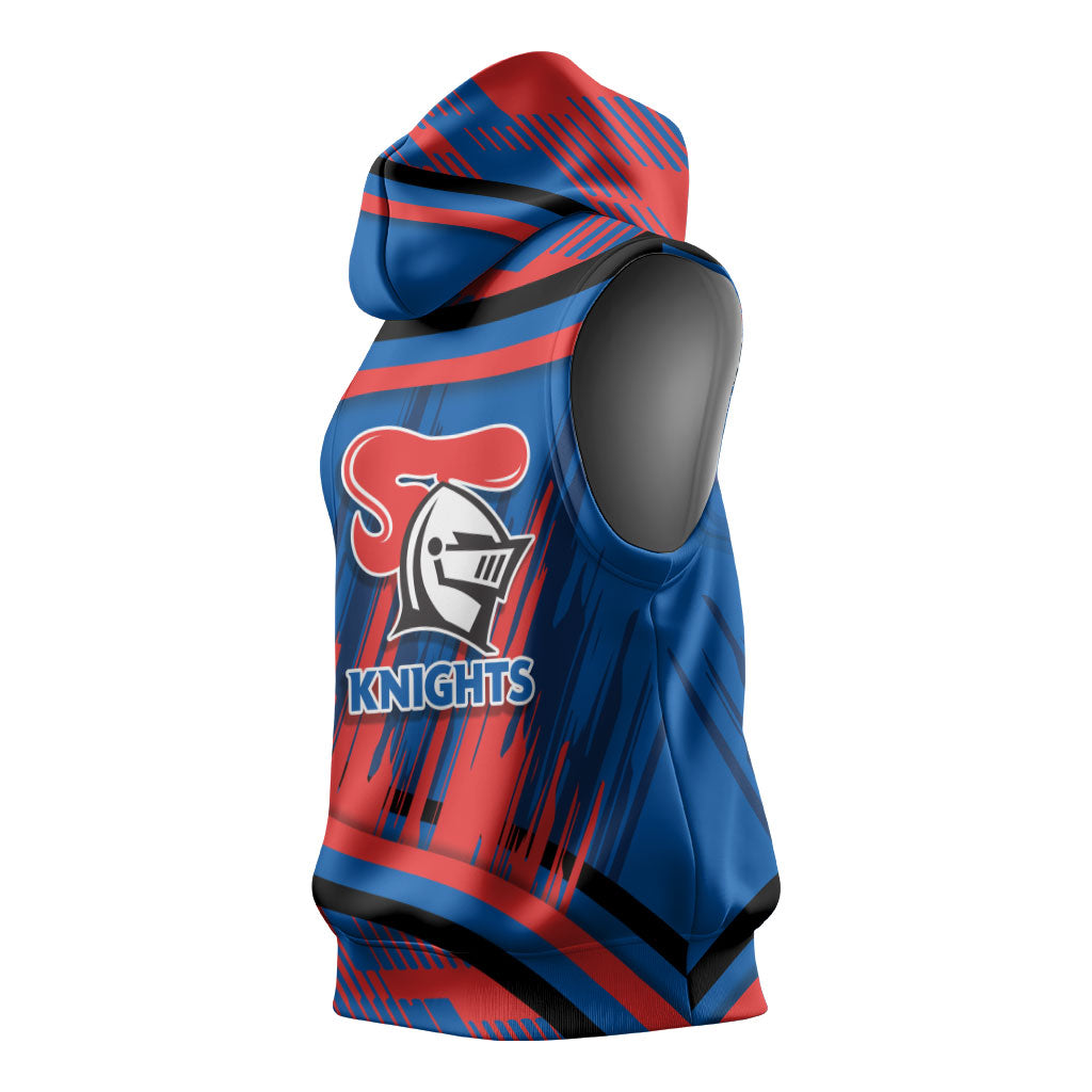 Newcastle Knights Rugby Mascot Sleeveless Hoodie Fierce Athlete Graphic in Sports Style