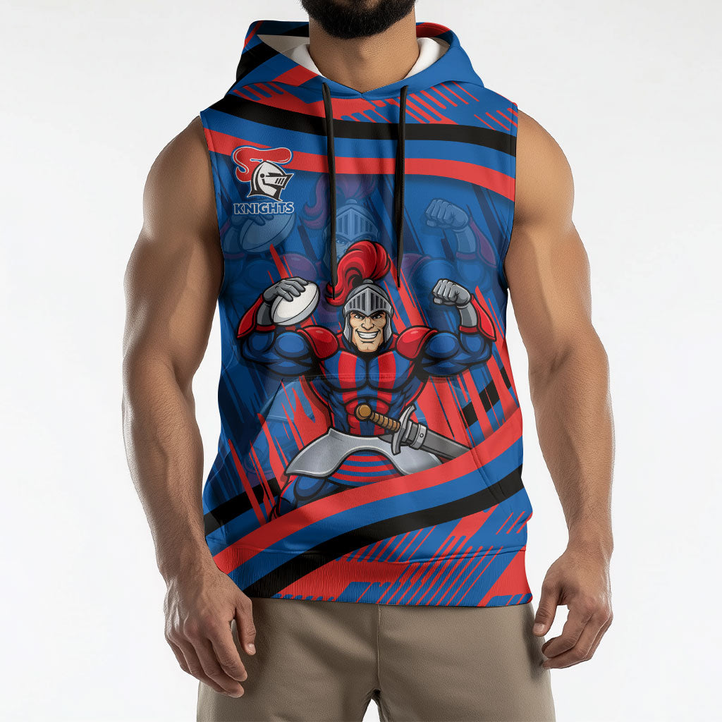 Newcastle Knights Rugby Mascot Sleeveless Hoodie Fierce Athlete Graphic in Sports Style