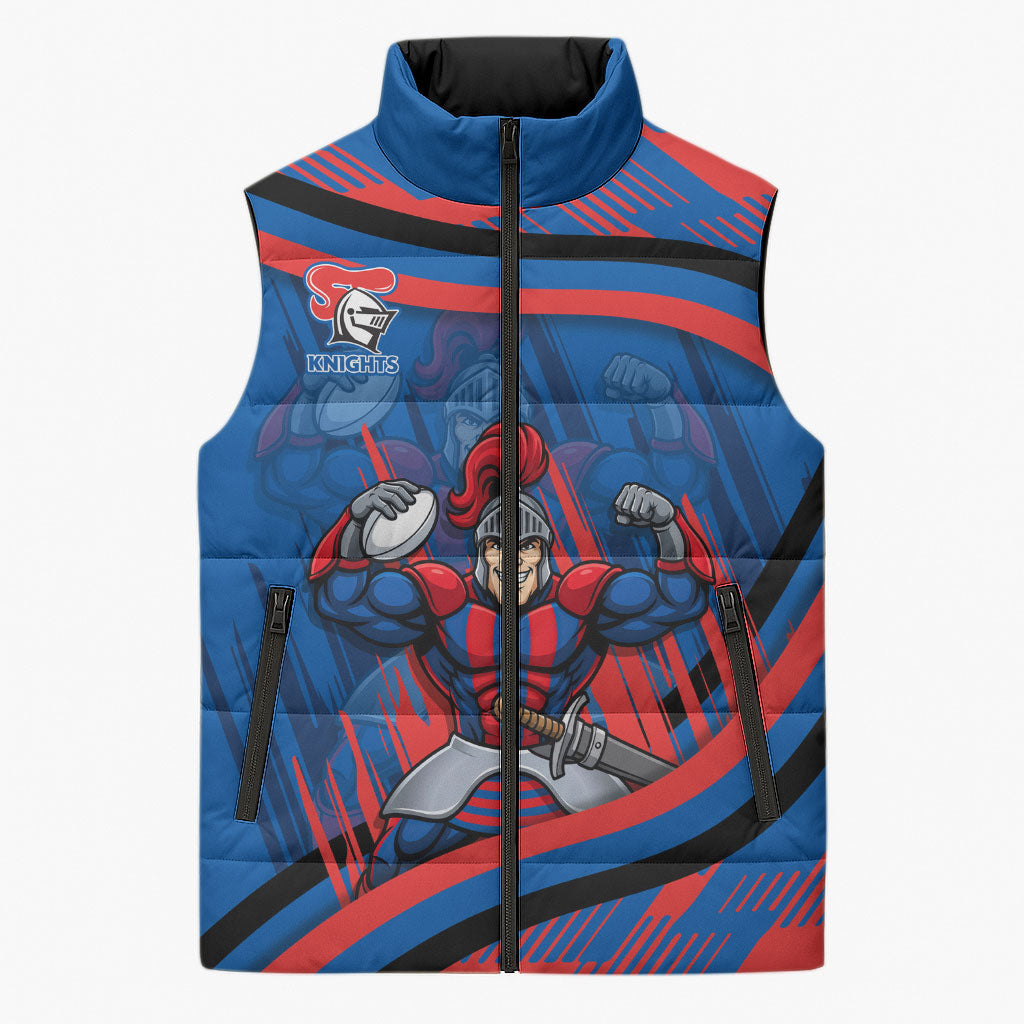 Newcastle Knights Rugby Mascot Sleeveless Puffer Jacket Fierce Athlete Graphic in Sports Style