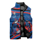 Newcastle Knights Rugby Mascot Sleeveless Puffer Jacket Fierce Athlete Graphic in Sports Style