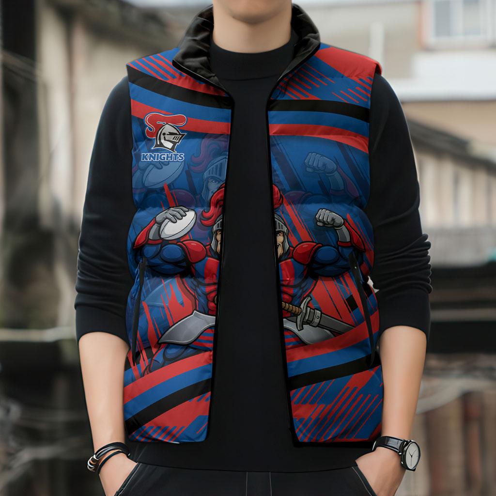Newcastle Knights Rugby Mascot Sleeveless Puffer Jacket Fierce Athlete Graphic in Sports Style
