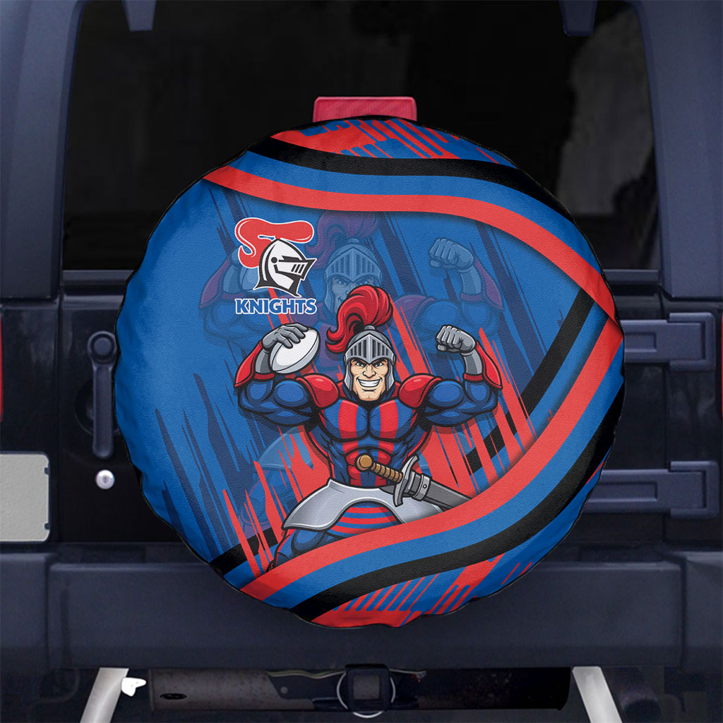 Newcastle Knights Rugby Mascot Spare Tire Cover Fierce Athlete Graphic in Sports Style