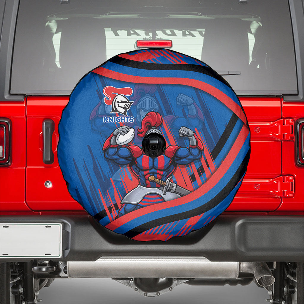 Newcastle Knights Rugby Mascot Spare Tire Cover Fierce Athlete Graphic in Sports Style
