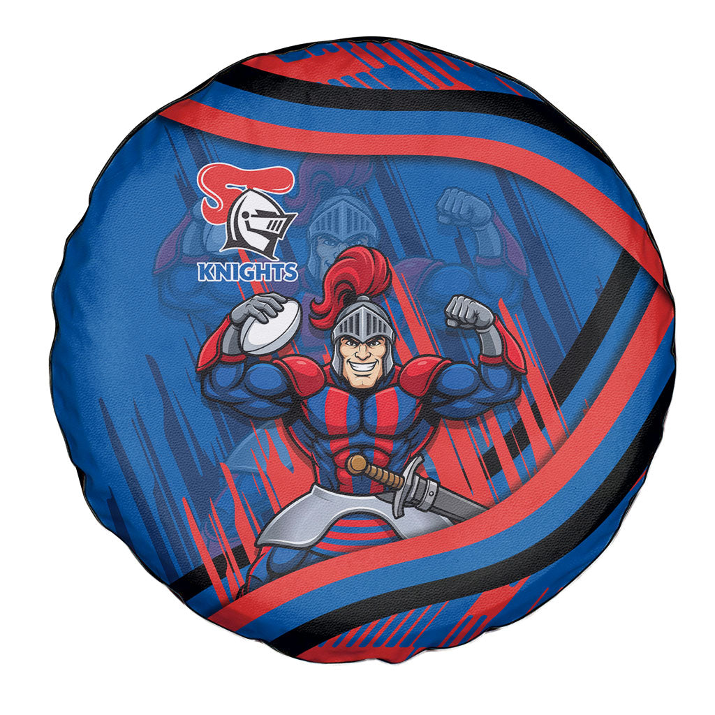 Newcastle Knights Rugby Mascot Spare Tire Cover Fierce Athlete Graphic in Sports Style