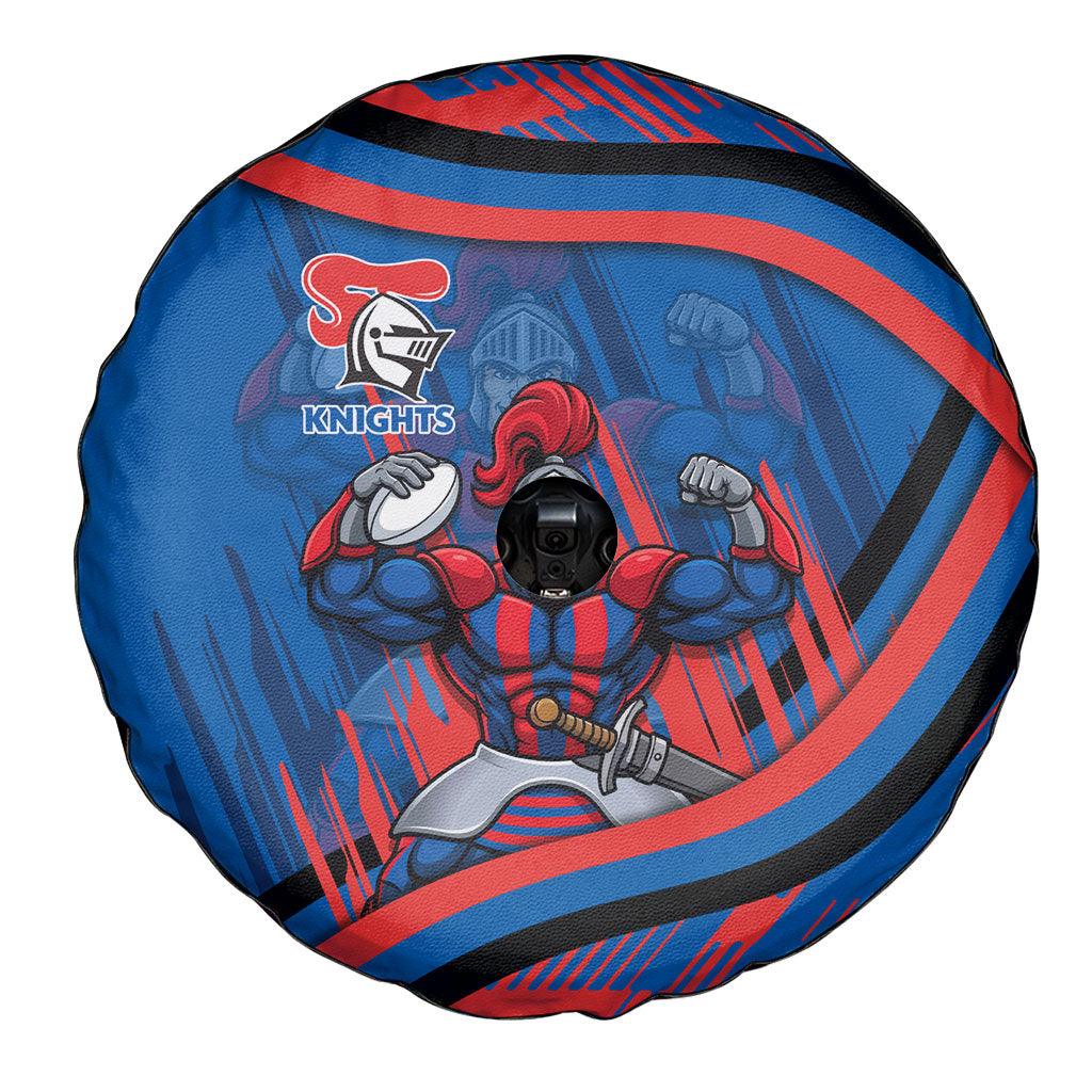 Newcastle Knights Rugby Mascot Spare Tire Cover Fierce Athlete Graphic in Sports Style