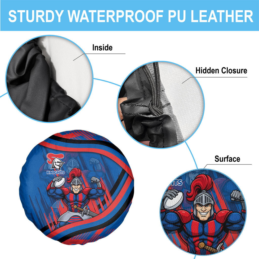 Newcastle Knights Rugby Mascot Spare Tire Cover Fierce Athlete Graphic in Sports Style