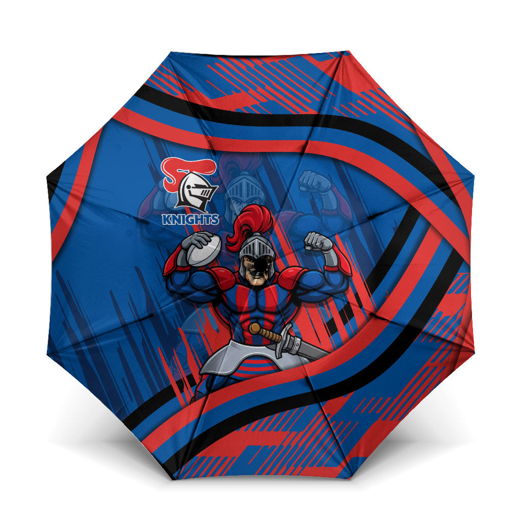 Newcastle Knights Rugby Mascot Umbrella Fierce Athlete Graphic in Sports Style