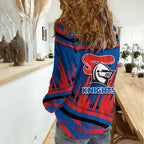 Newcastle Knights Rugby Mascot Women Casual Shirt Fierce Athlete Graphic in Sports Style