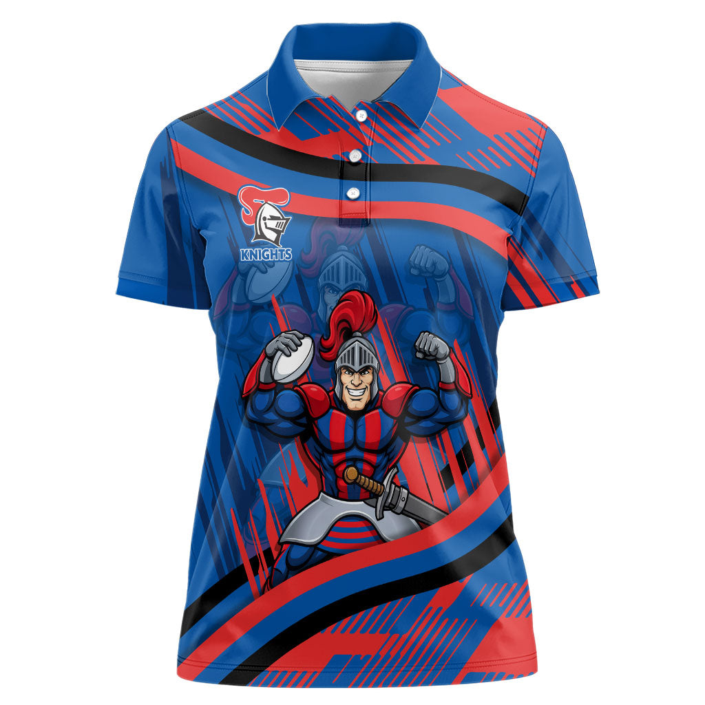 Newcastle Knights Rugby Mascot Women Polo Shirt Fierce Athlete Graphic in Sports Style