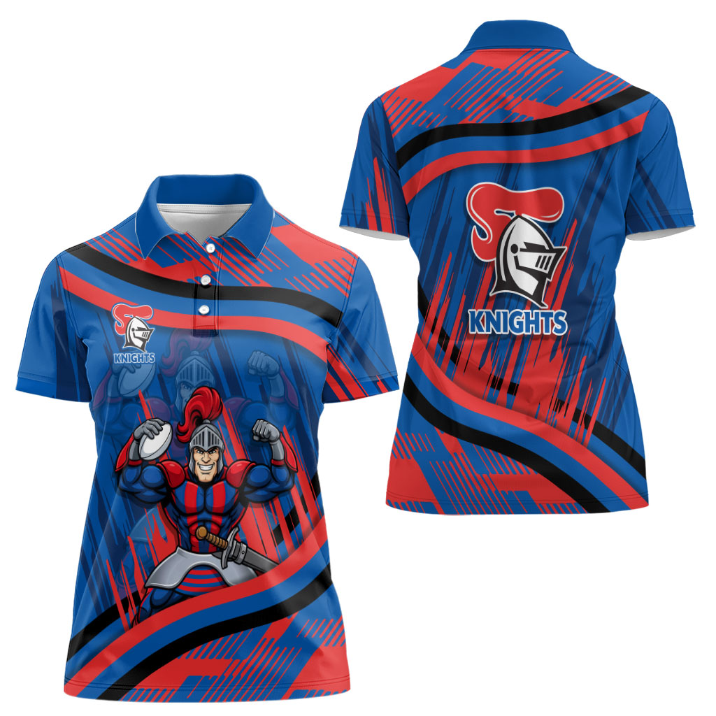 Newcastle Knights Rugby Mascot Women Polo Shirt Fierce Athlete Graphic in Sports Style