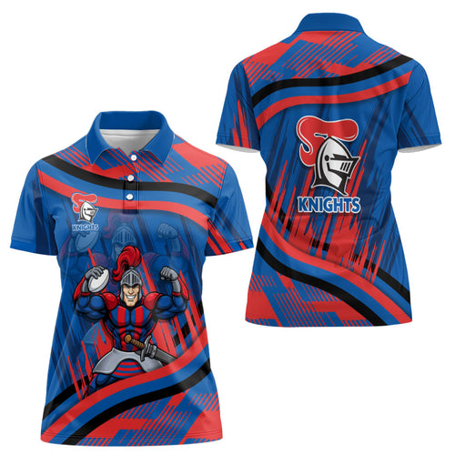Newcastle Knights Rugby Mascot Women Polo Shirt Fierce Athlete Graphic in Sports Style