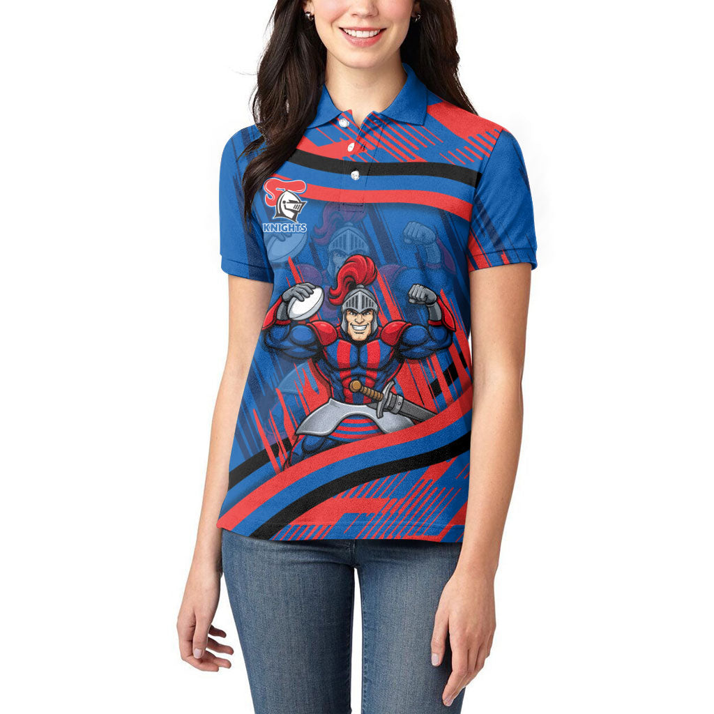 Newcastle Knights Rugby Mascot Women Polo Shirt Fierce Athlete Graphic in Sports Style