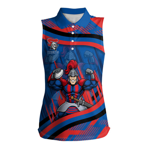 Newcastle Knights Rugby Mascot Women Sleeveless Polo Shirt Fierce Athlete Graphic in Sports Style