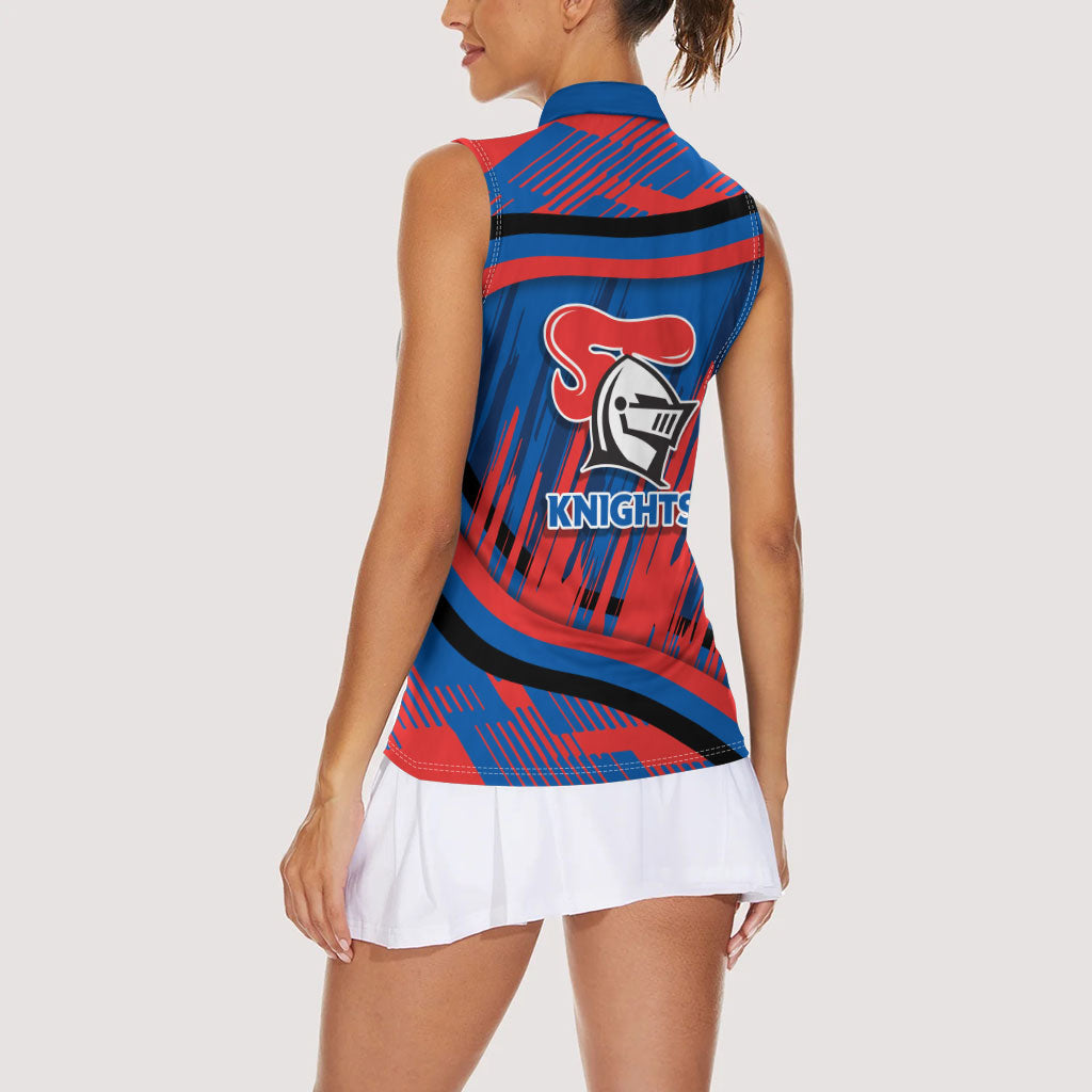 Newcastle Knights Rugby Mascot Women Sleeveless Polo Shirt Fierce Athlete Graphic in Sports Style