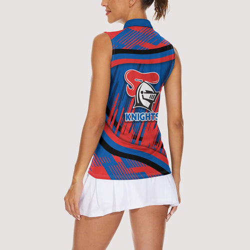 Newcastle Knights Rugby Mascot Women Sleeveless Polo Shirt Fierce Athlete Graphic in Sports Style
