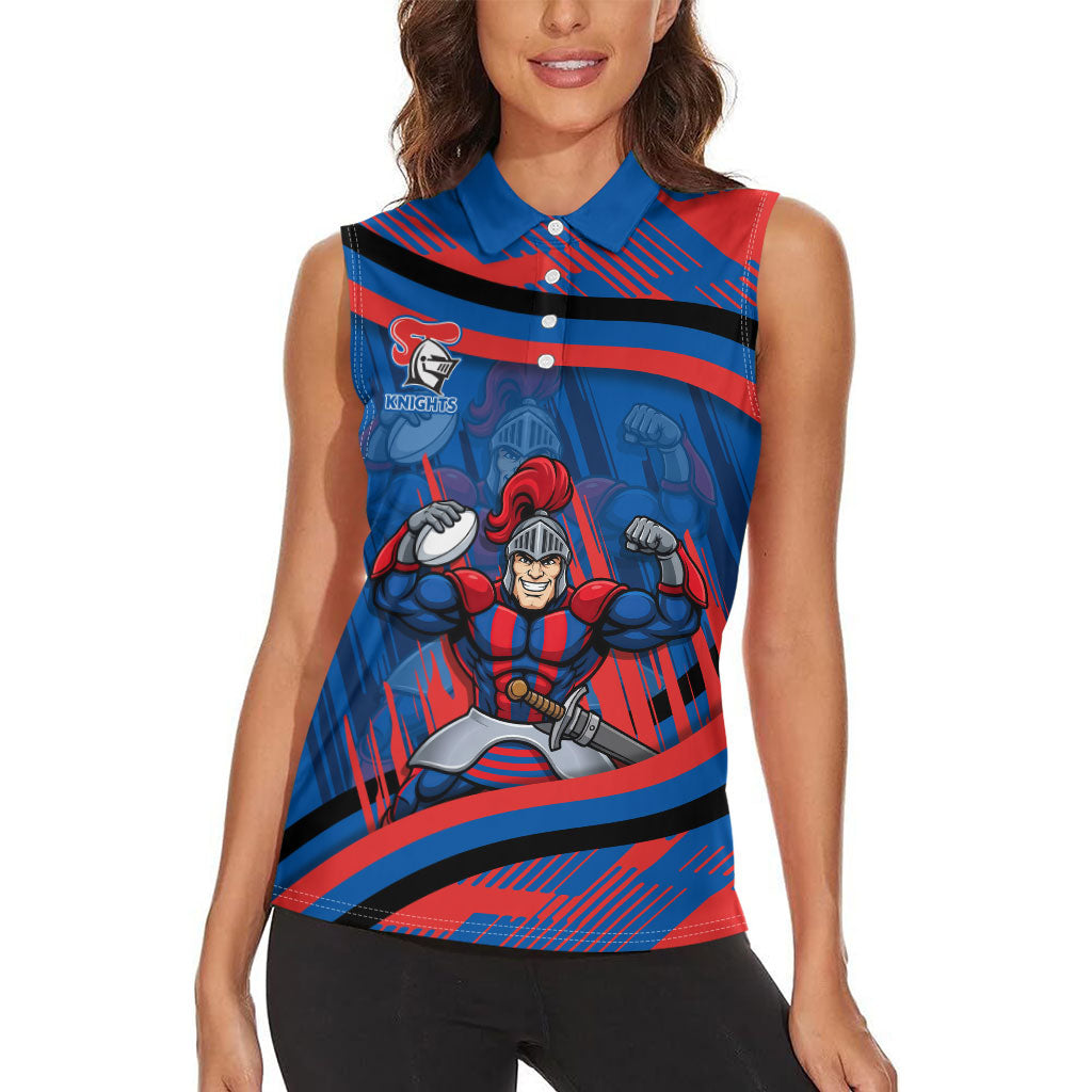 Newcastle Knights Rugby Mascot Women Sleeveless Polo Shirt Fierce Athlete Graphic in Sports Style