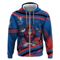 Newcastle Knights Rugby Mascot Zip Hoodie Fierce Athlete Graphic in Sports Style