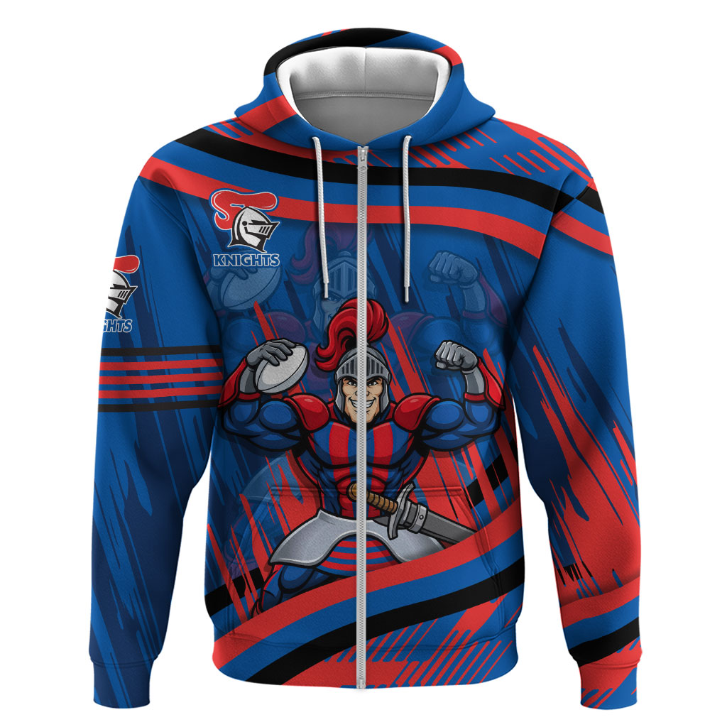 Newcastle Knights Rugby Mascot Zip Hoodie Fierce Athlete Graphic in Sports Style