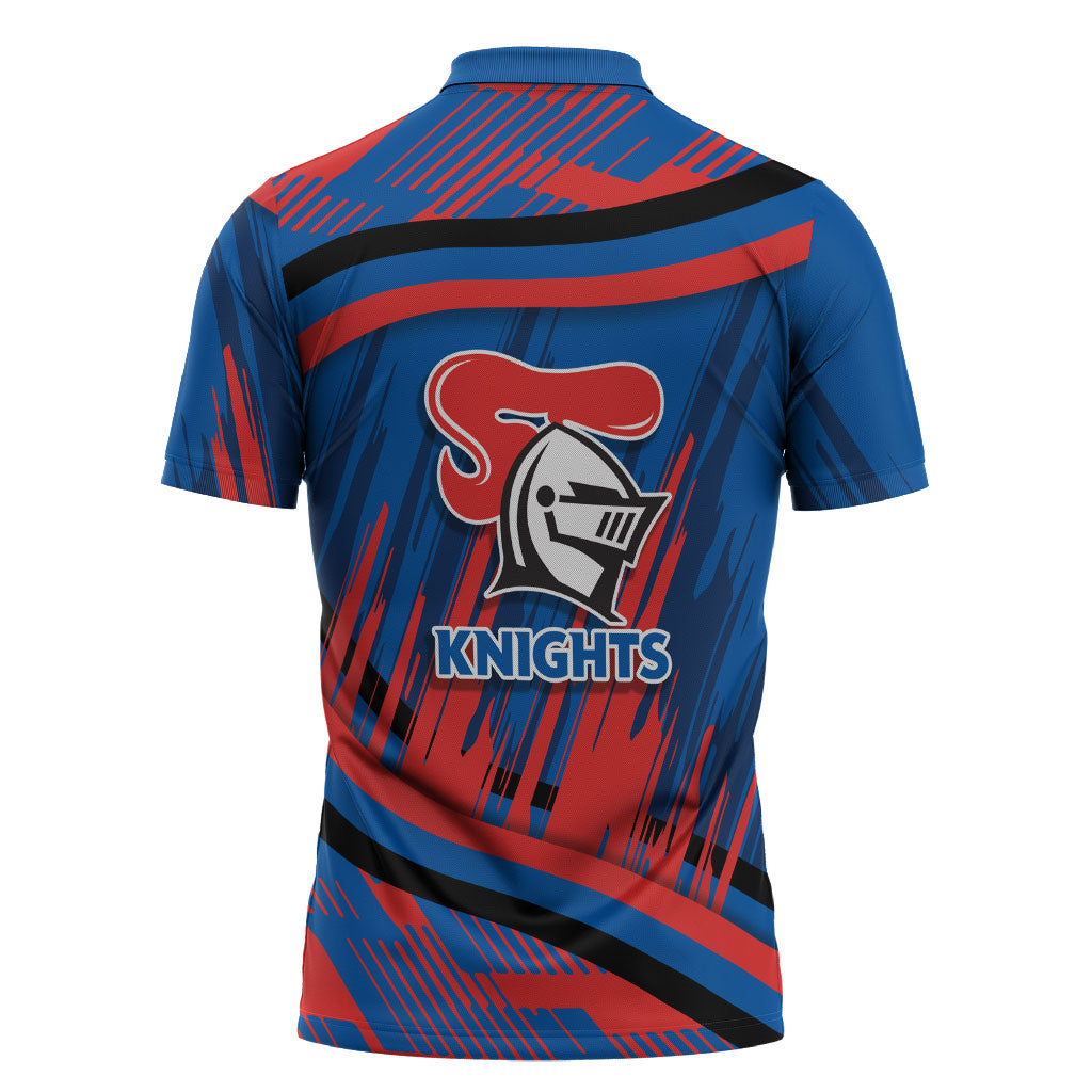 Newcastle Knights Rugby Mascot Zipper Polo Shirt Fierce Athlete Graphic in Sports Style