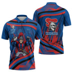 Newcastle Knights Rugby Mascot Zipper Polo Shirt Fierce Athlete Graphic in Sports Style