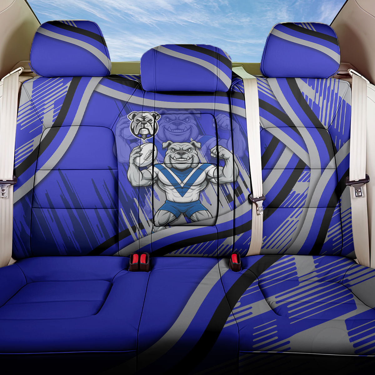 Bulldogs Rugby Mascot Back Car Seat Cover Fierce Athlete Graphic in Sports Style