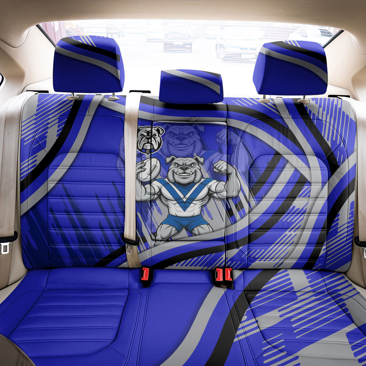 Bulldogs Rugby Mascot Back Car Seat Cover Fierce Athlete Graphic in Sports Style