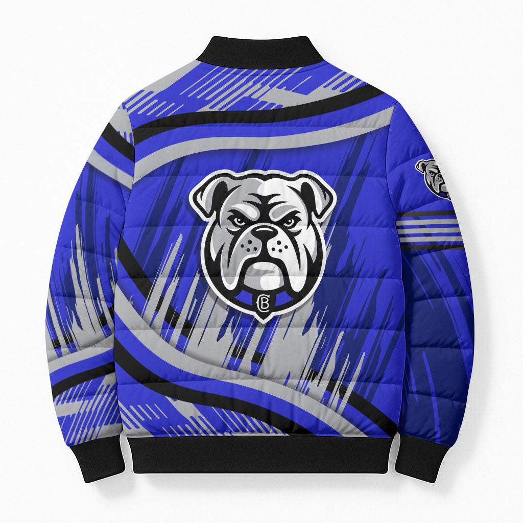 Bulldogs Rugby Mascot Bomber Puffer Jacket Fierce Athlete Graphic in Sports Style