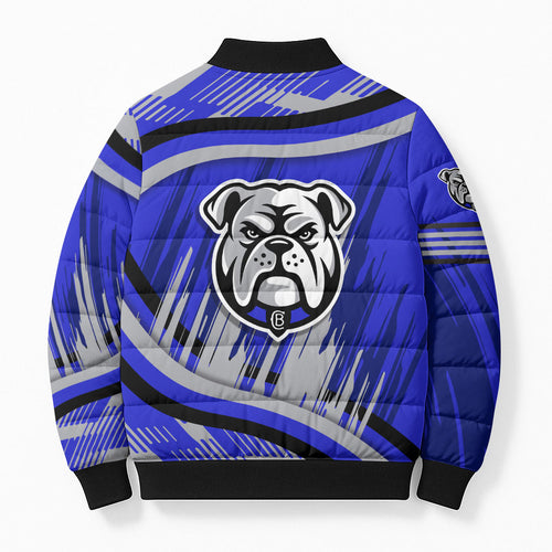 Bulldogs Rugby Mascot Bomber Puffer Jacket Fierce Athlete Graphic in Sports Style
