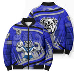 Bulldogs Rugby Mascot Bomber Puffer Jacket Fierce Athlete Graphic in Sports Style