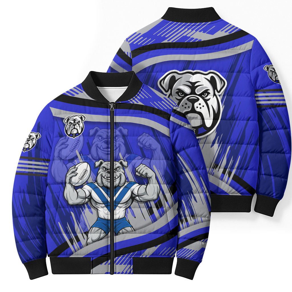 Bulldogs Rugby Mascot Bomber Puffer Jacket Fierce Athlete Graphic in Sports Style