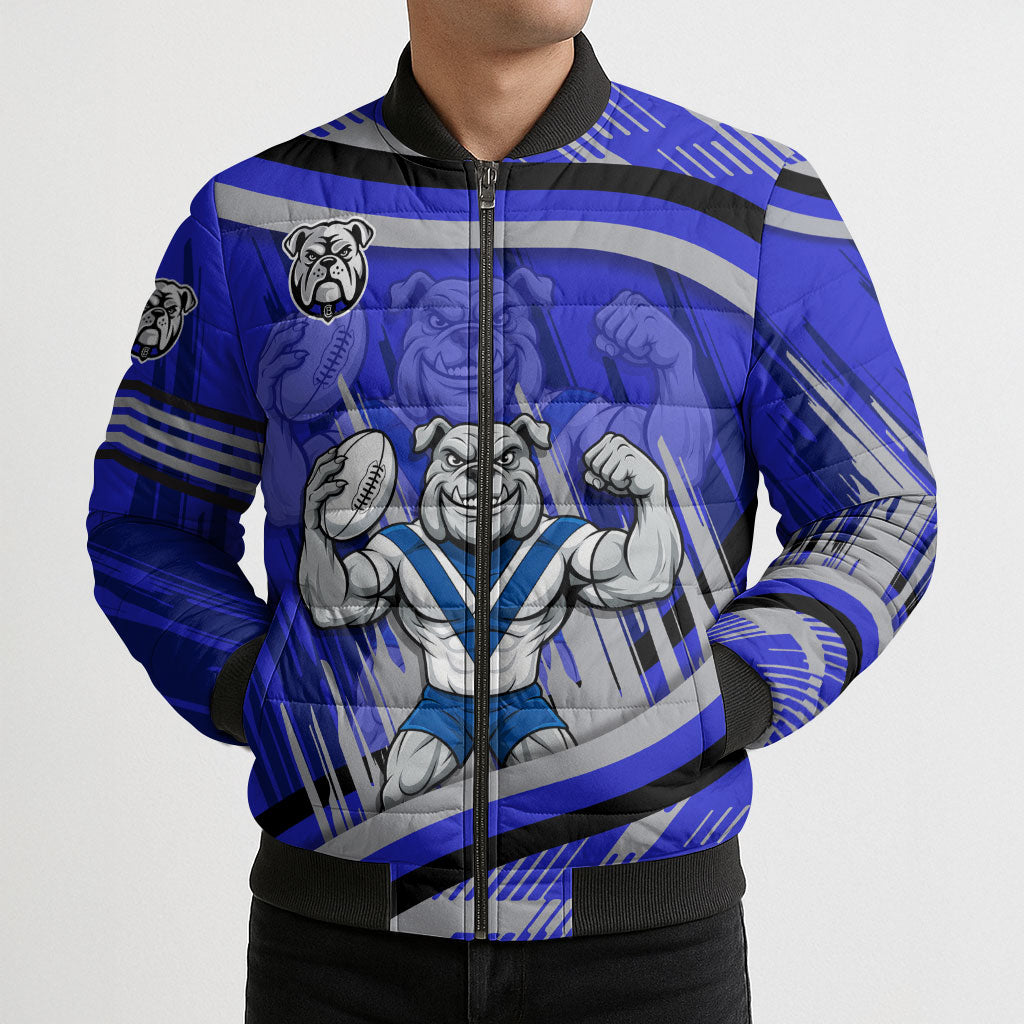 Bulldogs Rugby Mascot Bomber Puffer Jacket Fierce Athlete Graphic in Sports Style