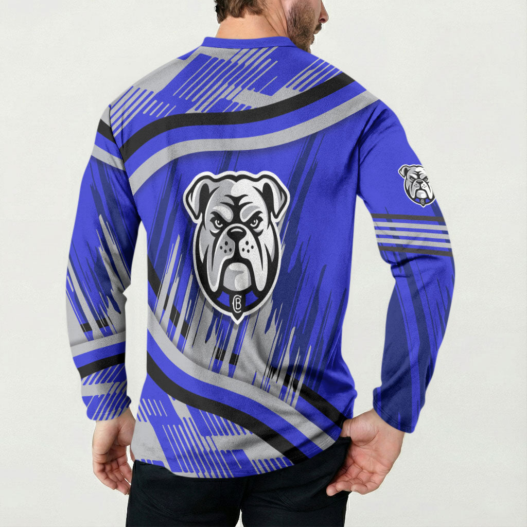 Bulldogs Rugby Mascot Button Sweatshirt Fierce Athlete Graphic in Sports Style