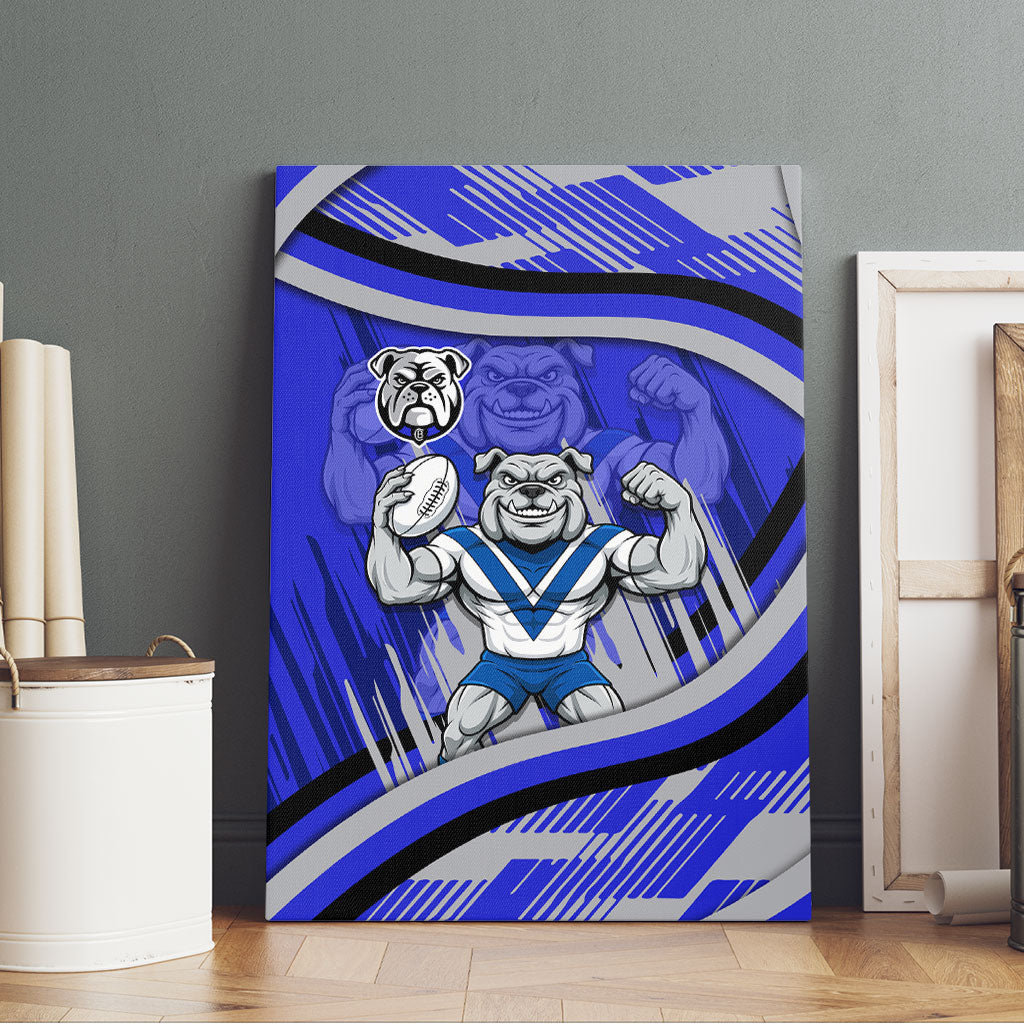 Bulldogs Rugby Mascot Canvas Wall Art Fierce Athlete Graphic in Sports Style