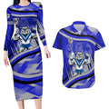 Bulldogs Rugby Mascot Couples Matching Long Sleeve Bodycon Dress and Hawaiian Shirt Fierce Athlete Graphic in Sports Style