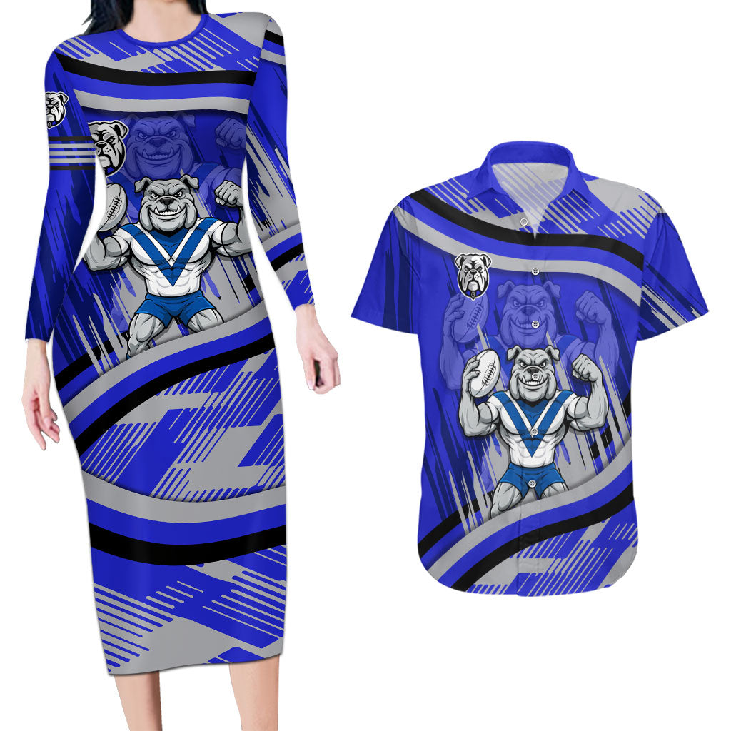 Bulldogs Rugby Mascot Couples Matching Long Sleeve Bodycon Dress and Hawaiian Shirt Fierce Athlete Graphic in Sports Style