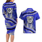Bulldogs Rugby Mascot Couples Matching Long Sleeve Bodycon Dress and Hawaiian Shirt Fierce Athlete Graphic in Sports Style