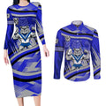 Bulldogs Rugby Mascot Couples Matching Long Sleeve Bodycon Dress and Long Sleeve Button Shirt Fierce Athlete Graphic in Sports Style