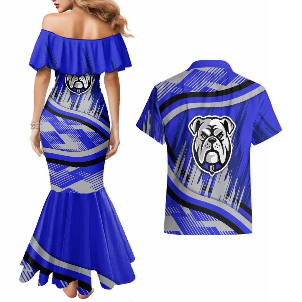 Bulldogs Rugby Mascot Couples Matching Mermaid Dress and Hawaiian Shirt Fierce Athlete Graphic in Sports Style