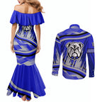 Bulldogs Rugby Mascot Couples Matching Mermaid Dress and Long Sleeve Button Shirt Fierce Athlete Graphic in Sports Style