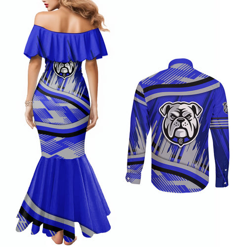 Bulldogs Rugby Mascot Couples Matching Mermaid Dress and Long Sleeve Button Shirt Fierce Athlete Graphic in Sports Style