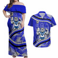 Bulldogs Rugby Mascot Couples Matching Off Shoulder Maxi Dress and Hawaiian Shirt Fierce Athlete Graphic in Sports Style